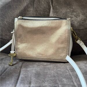 Fossil Gold and Cream Crossbody Bag